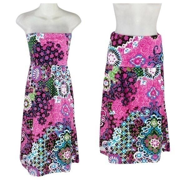 Jude Connally Multicolor Patchwork Convertible Midi Skirt Dress Xs Vv12